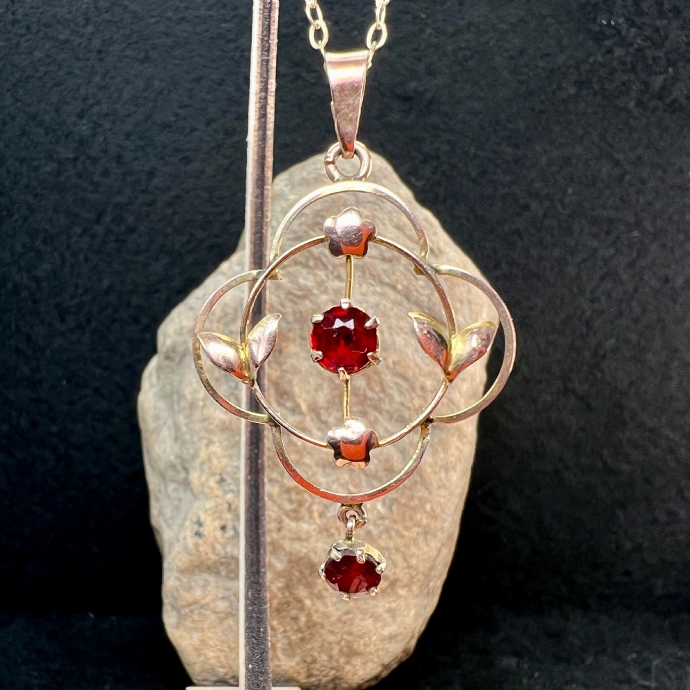 9ct Art Nouveau Ruby Lavalier Pendant Necklace View V