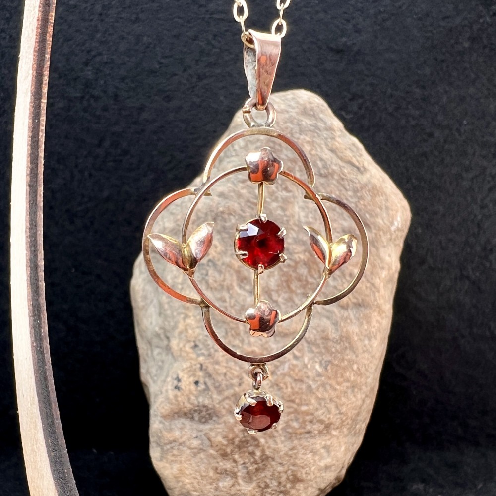 9ct Art Nouveau Ruby Lavalier Pendant Necklace View VI