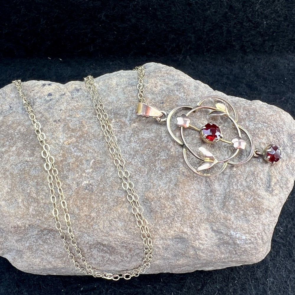 9ct Art Nouveau Ruby Lavalier Pendant Necklace View IX