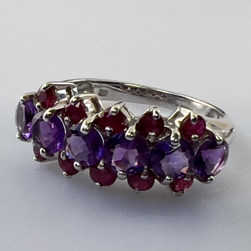 9ct White Gold Amethyst & Ruby Dress Ring