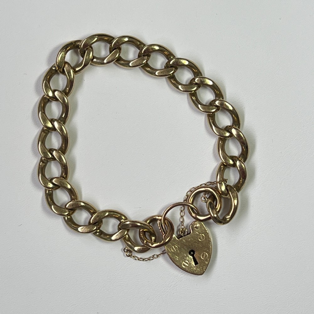 Antiques 9ct Gold Curb Bracelet With Padlock (49.1g)