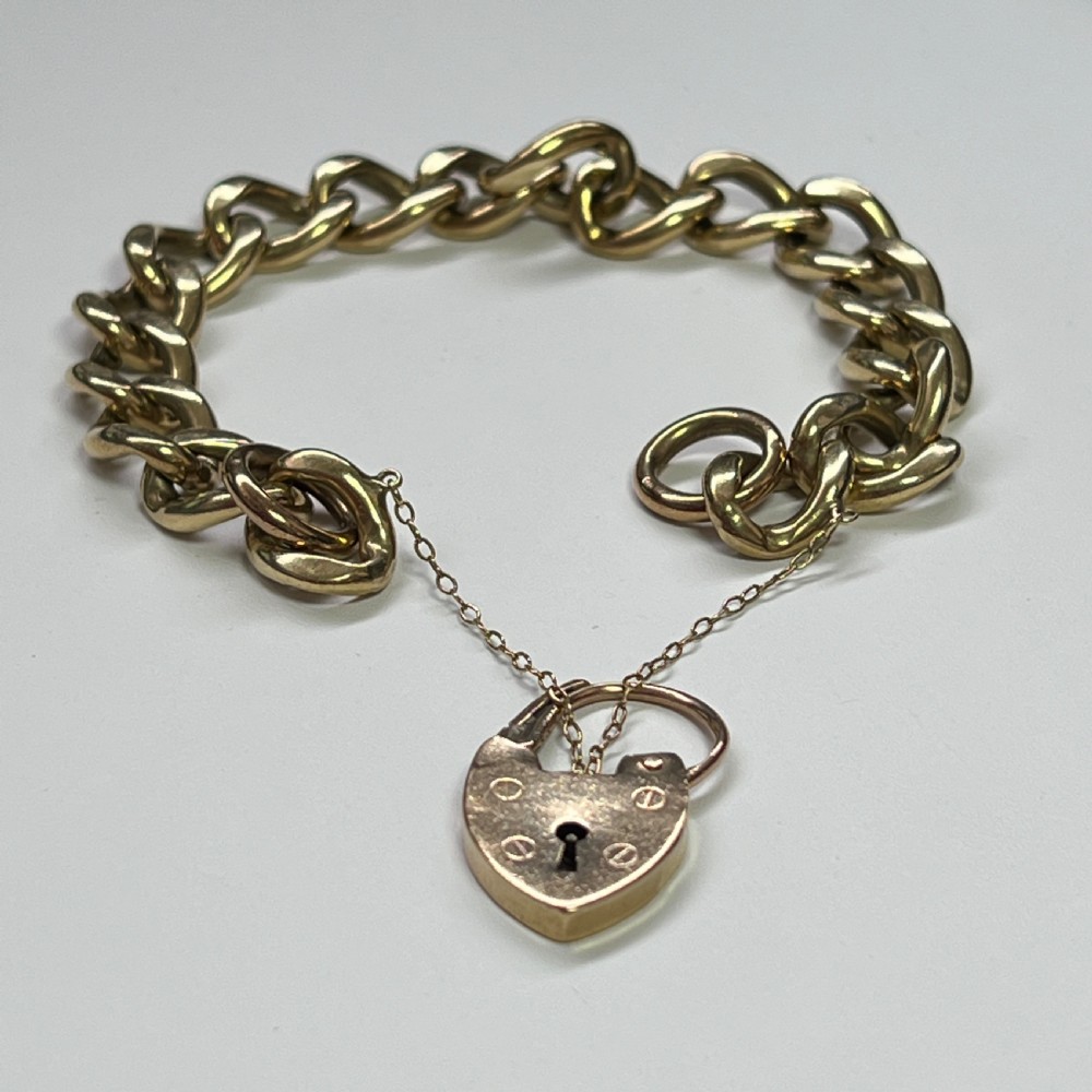 Antiques 9ct Gold Curb Bracelet With Padlock (49.1g) View II