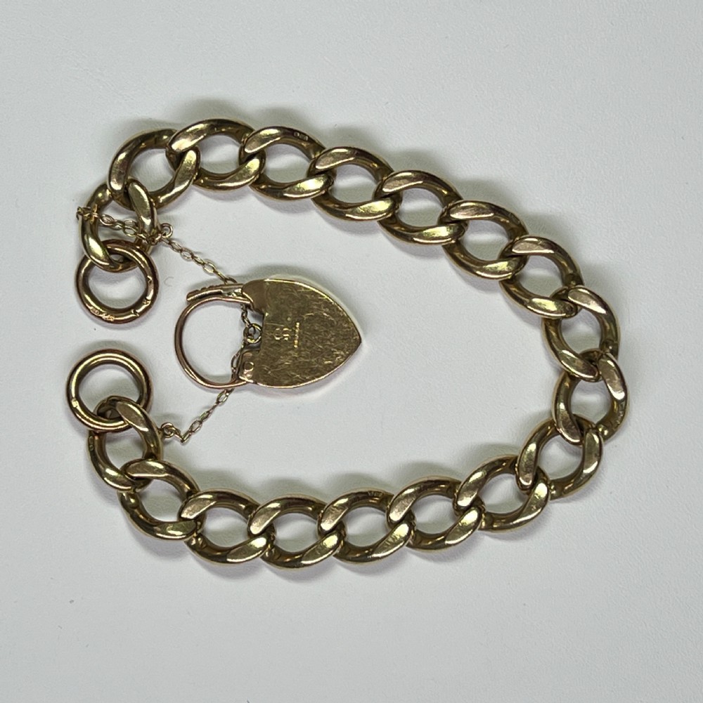 Antiques 9ct Gold Curb Bracelet With Padlock (49.1g) View III