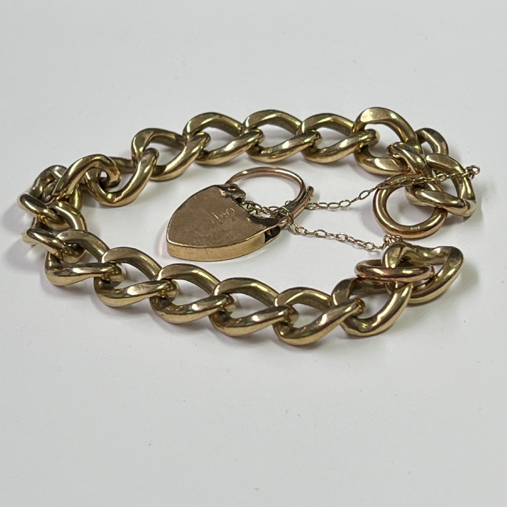 Antiques 9ct Gold Curb Bracelet With Padlock (49.1g) View IV