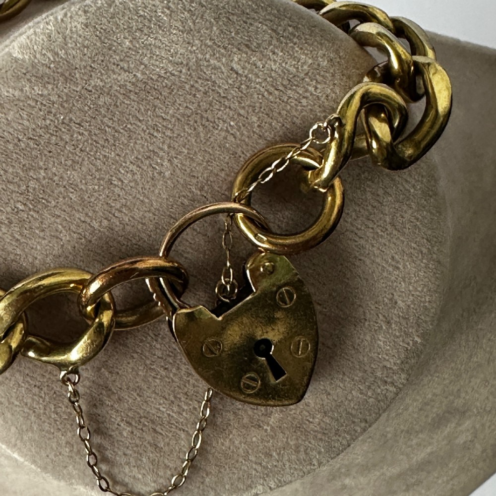 Antiques 9ct Gold Curb Bracelet With Padlock (49.1g) View IX
