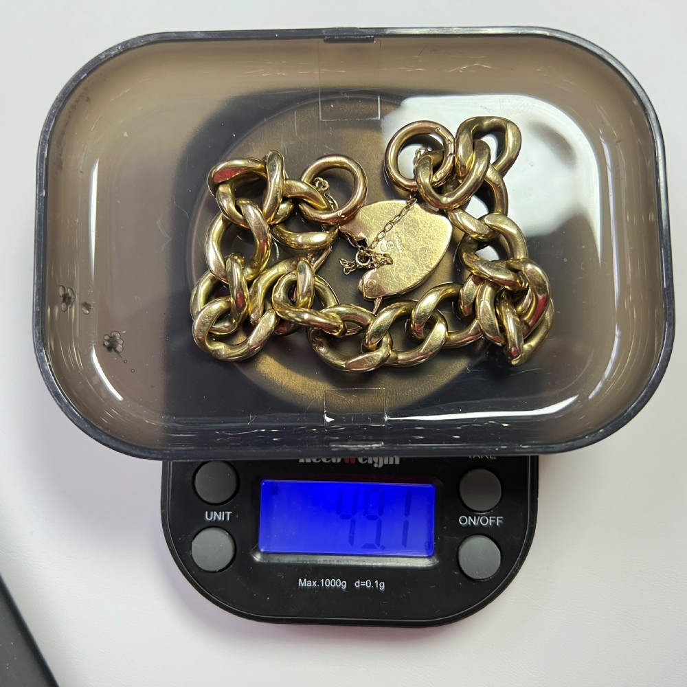 Antiques 9ct Gold Curb Bracelet With Padlock (49.1g) View X