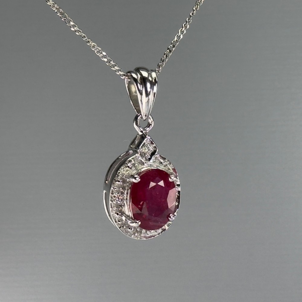 18ct White Gold Ruby & Diamond Pendant Necklace View II