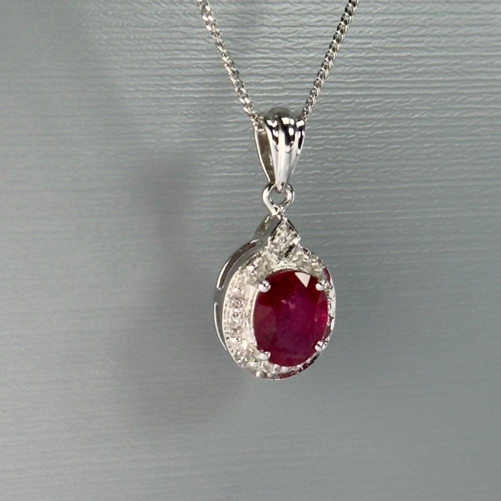 18ct White Gold Ruby & Diamond Pendant Necklace View III