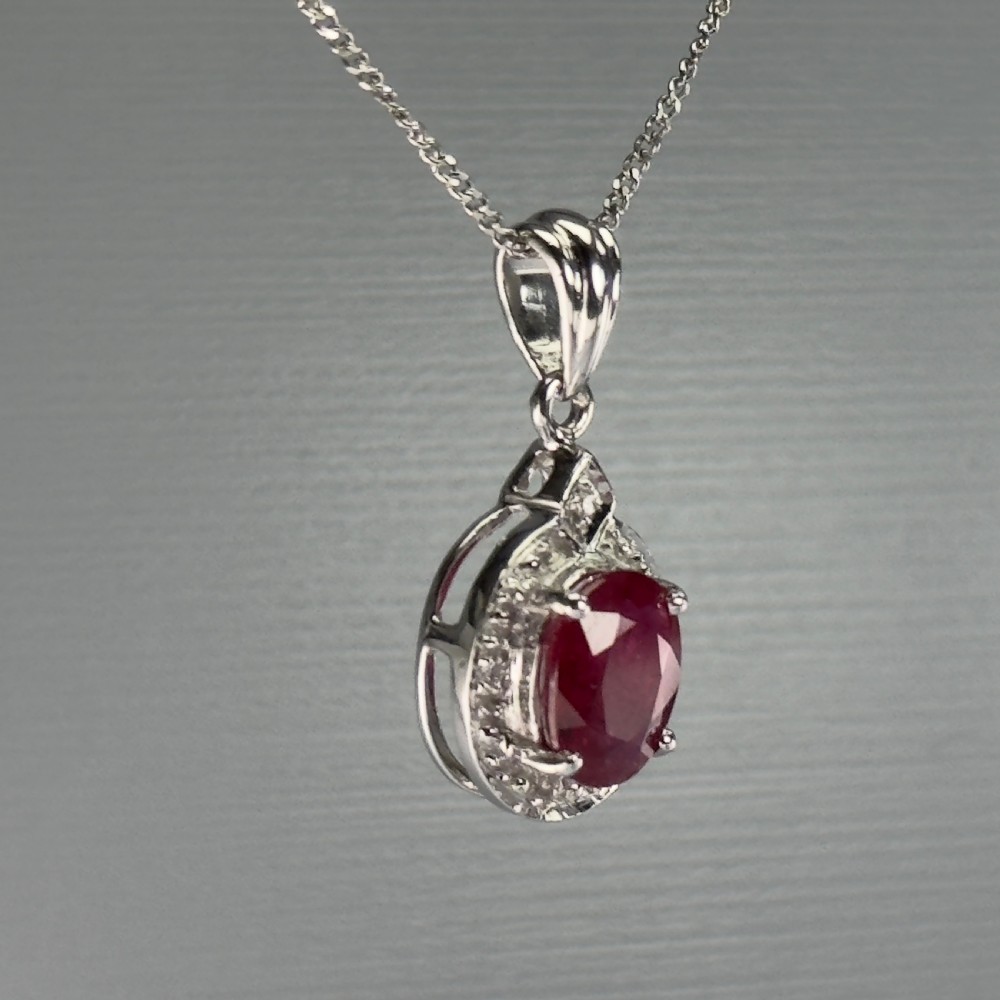 18ct White Gold Ruby & Diamond Pendant Necklace View IV