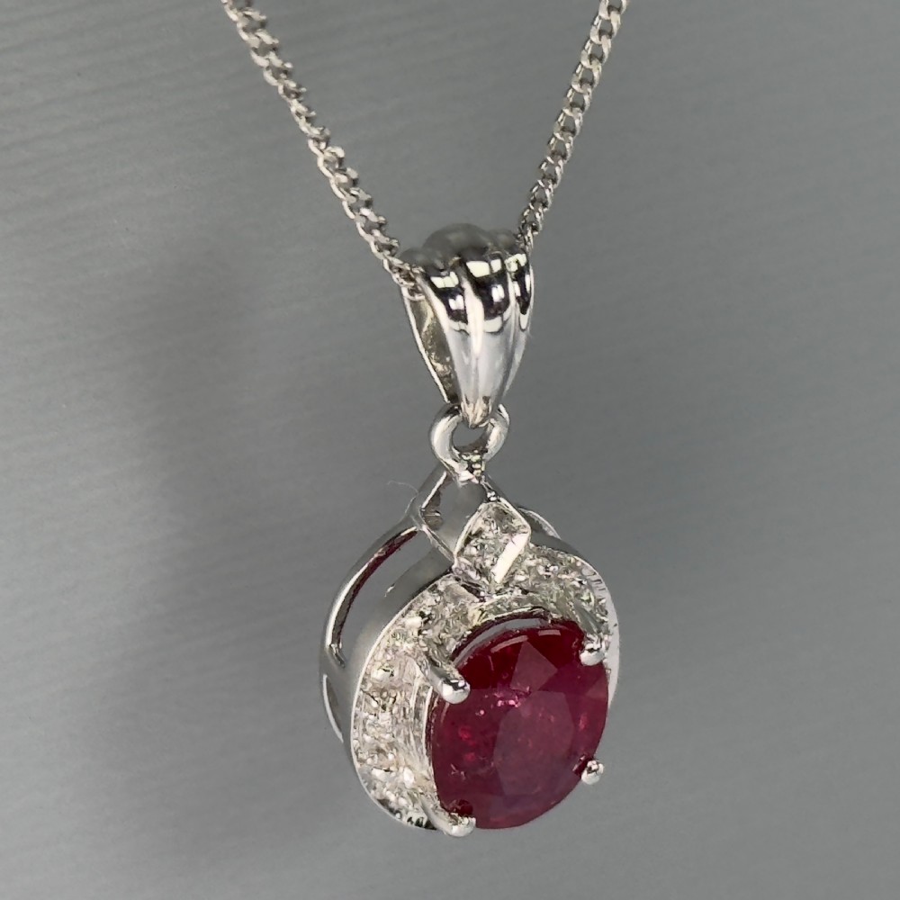 18ct White Gold Ruby & Diamond Pendant Necklace View V