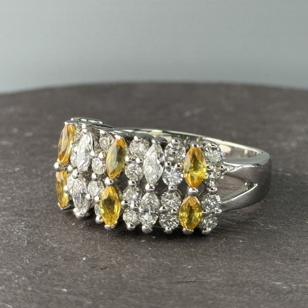 18ct White Gold Citrine & Diamond (1.00ct) Cluster Ring View VII