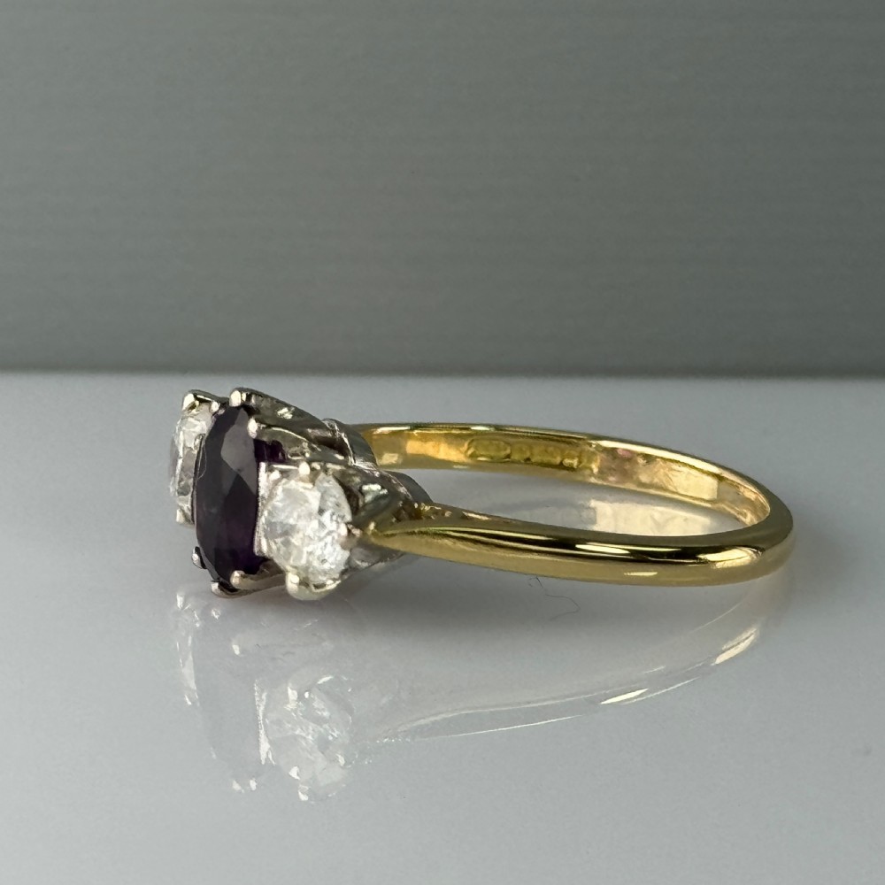 18ct Gold Art Deco Diamond & Amethyst Trilogy Ring View VI
