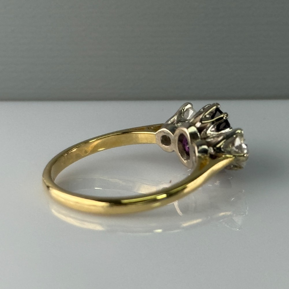 18ct Gold Art Deco Diamond & Amethyst Trilogy Ring View VIII