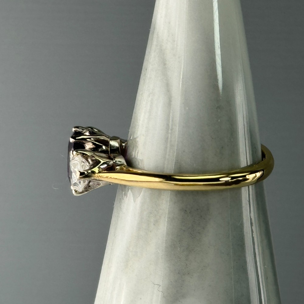 18ct Gold Art Deco Diamond & Amethyst Trilogy Ring View IX