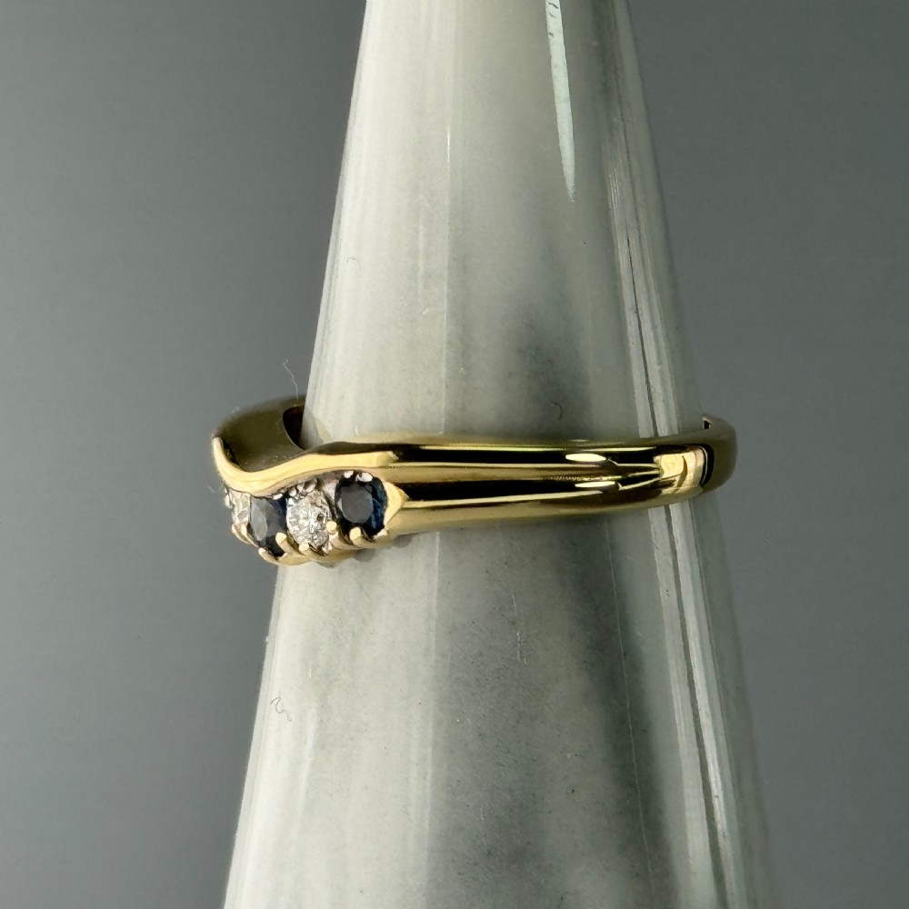 18ct Gold Diamond & Sapphire Wishbone Ring View VI