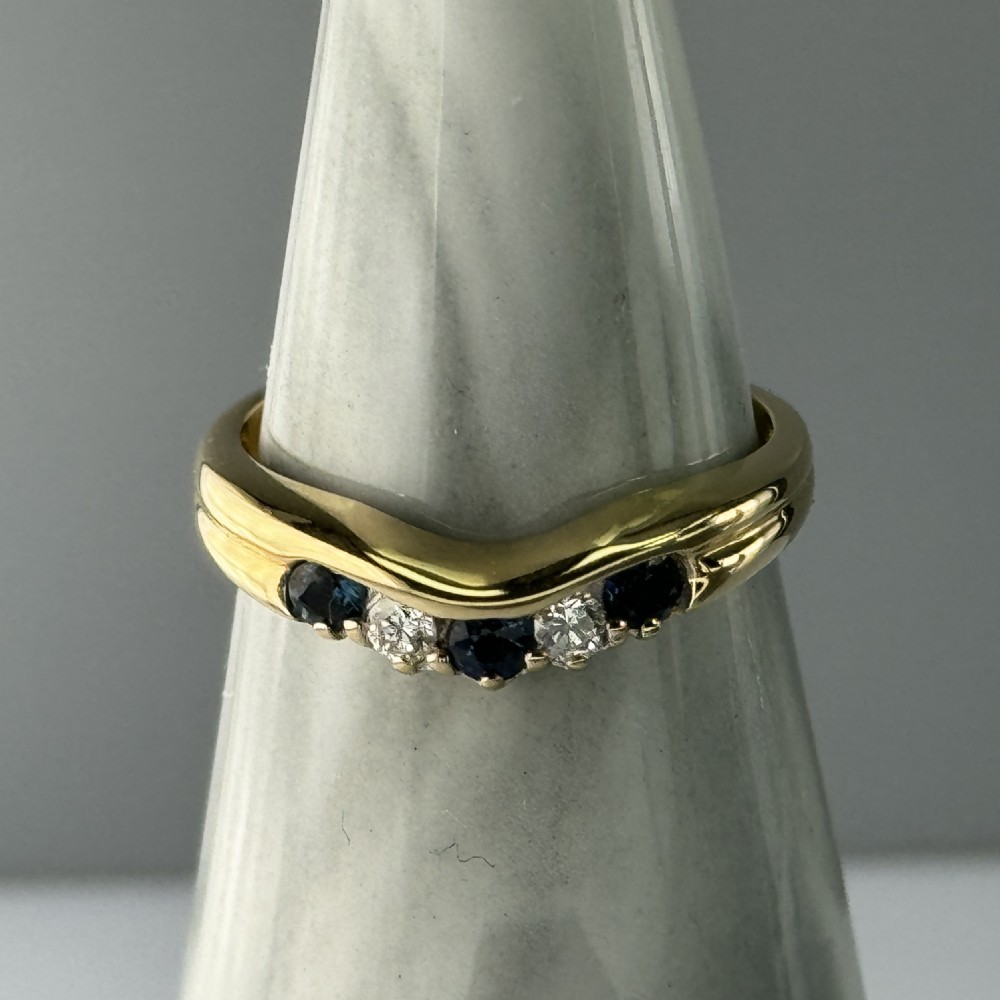 18ct Gold Diamond & Sapphire Wishbone Ring View VII
