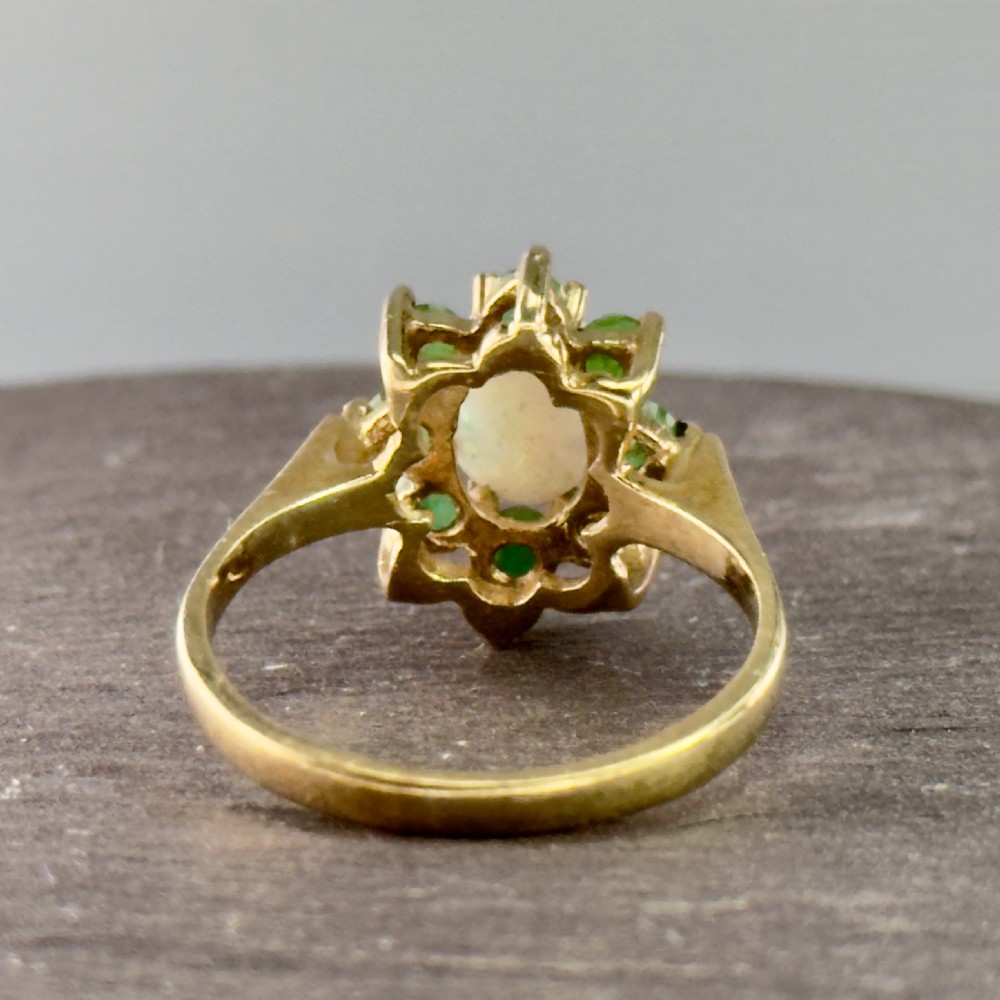 9ct Gold Vintage Opal & Emerald Cluster Ring View XII
