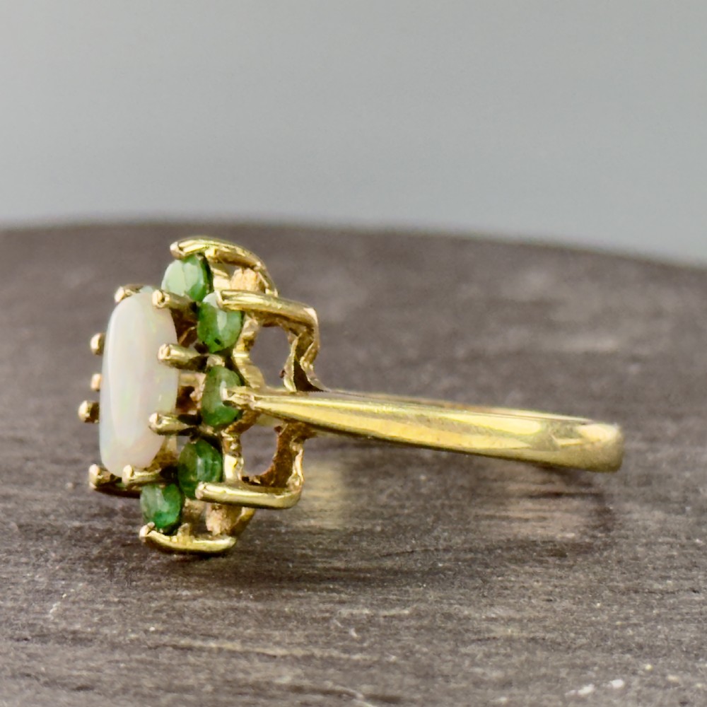 9ct Gold Vintage Opal & Emerald Cluster Ring View XIII