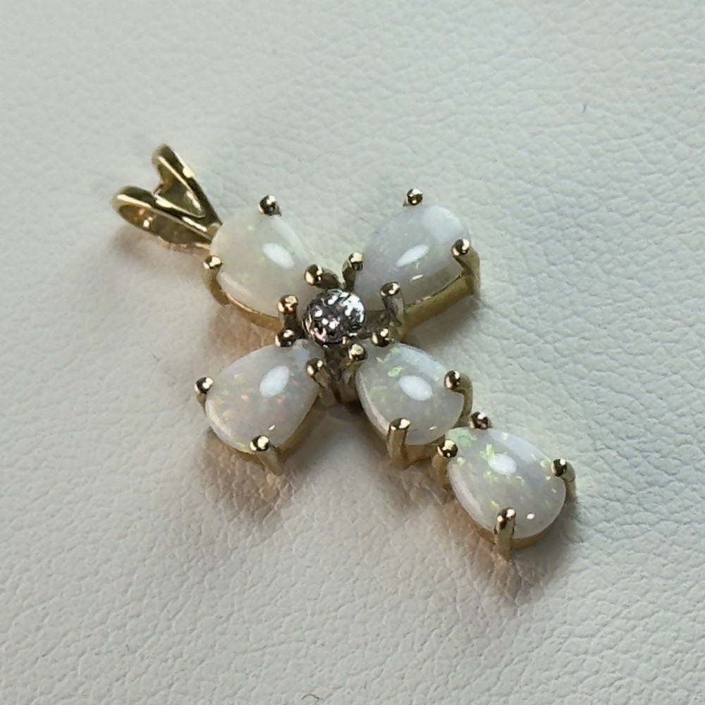 9ct Gold Opal & Diamond Cross Pendant
