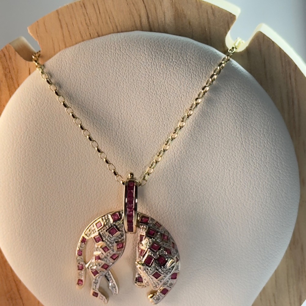 9ct Gold Diamond & Ruby Jaguar Pendant Necklace View VI