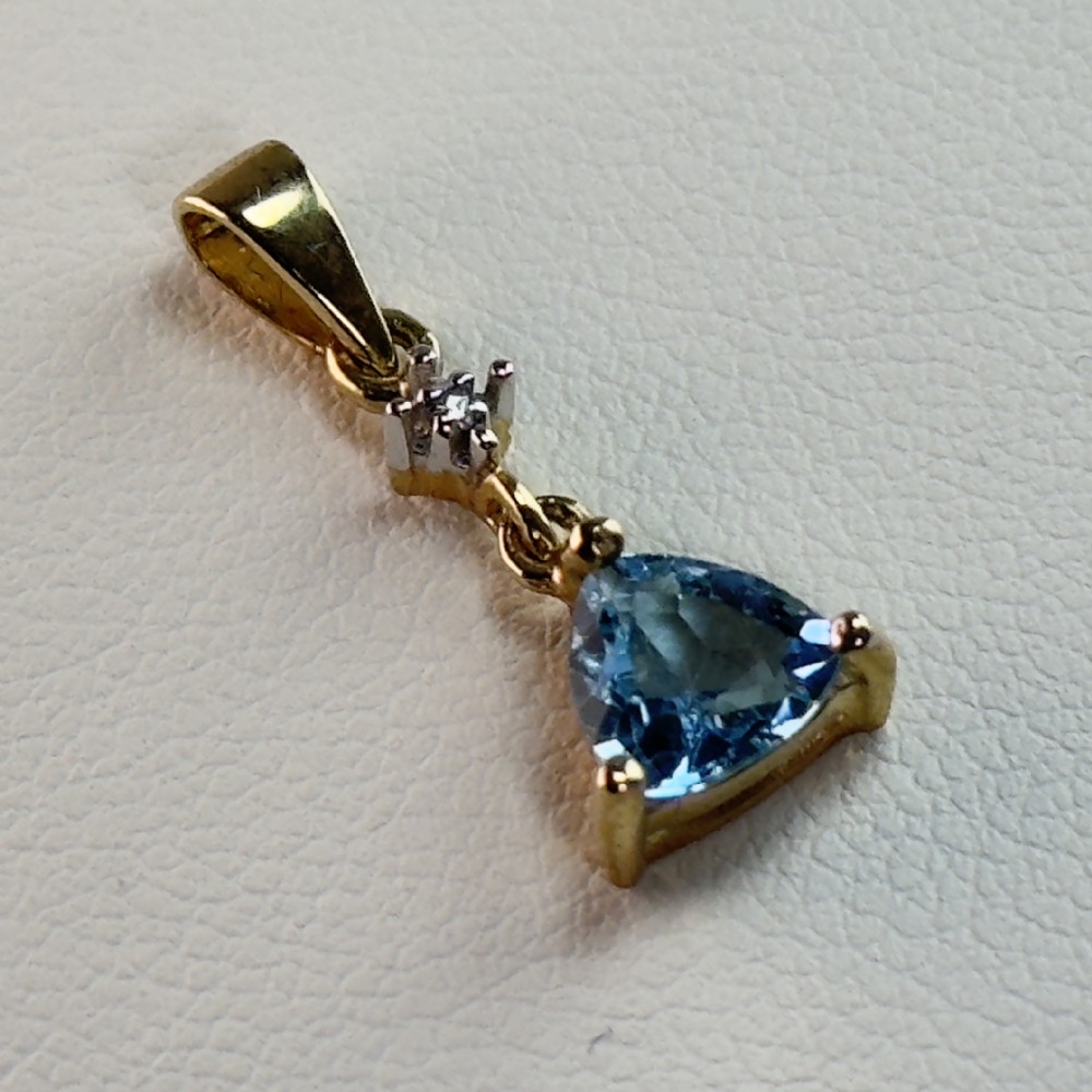 9ct Gold Trillion Cut Blue Topaz & Diamond Pendant