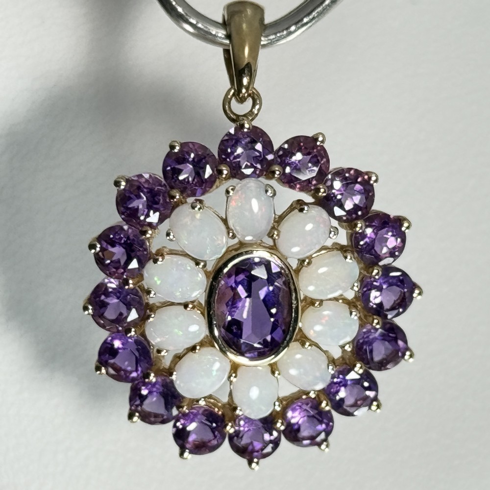 9ct Amethyst & Opal Cluster Pendant