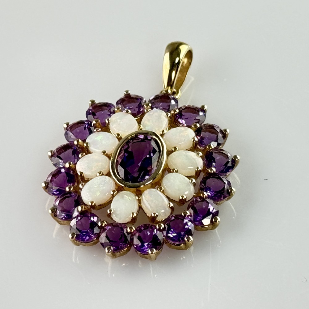 9ct Amethyst & Opal Cluster Pendant View III
