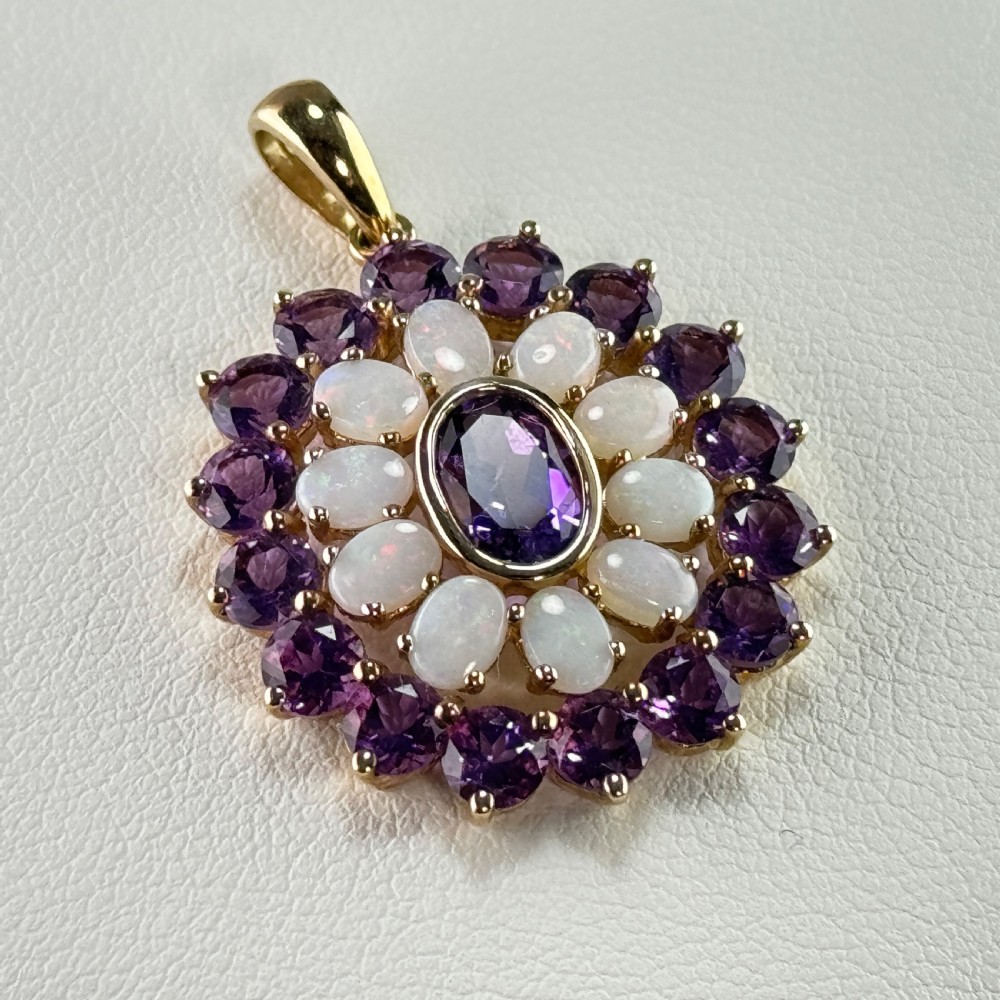 9ct Amethyst & Opal Cluster Pendant View XII