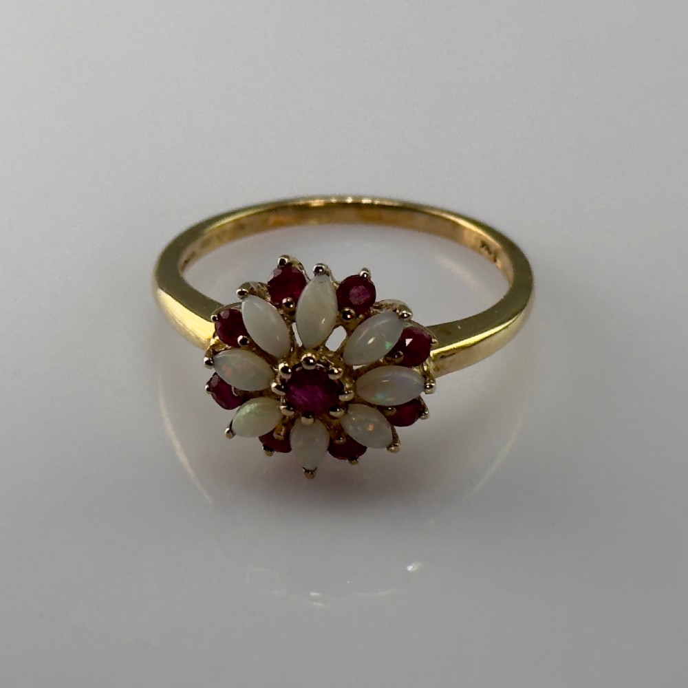 9ct Gold Ruby & Opal Cluster Ring View IX