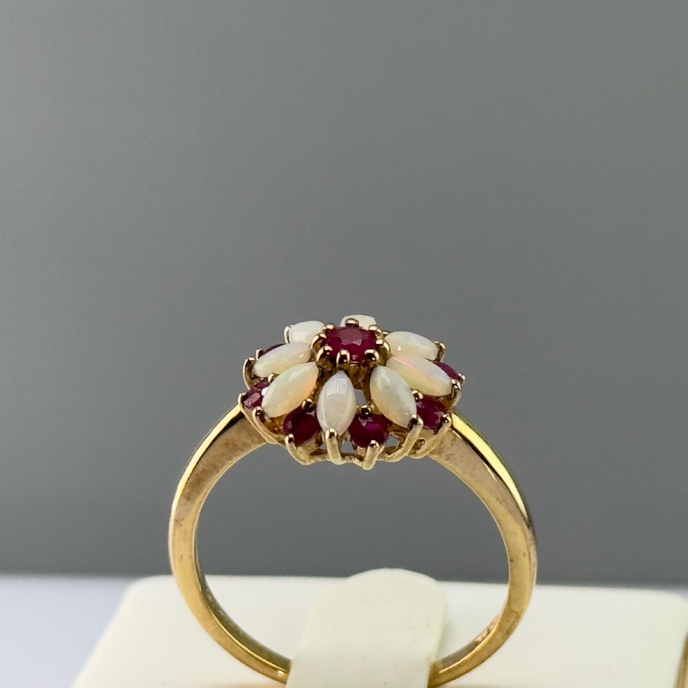 9ct Gold Ruby & Opal Cluster Ring View X