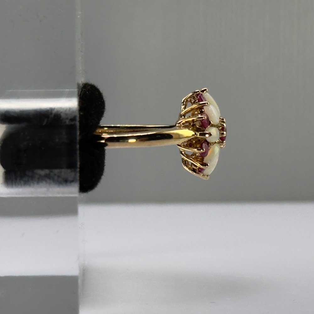 9ct Gold Ruby & Opal Cluster Ring View XI