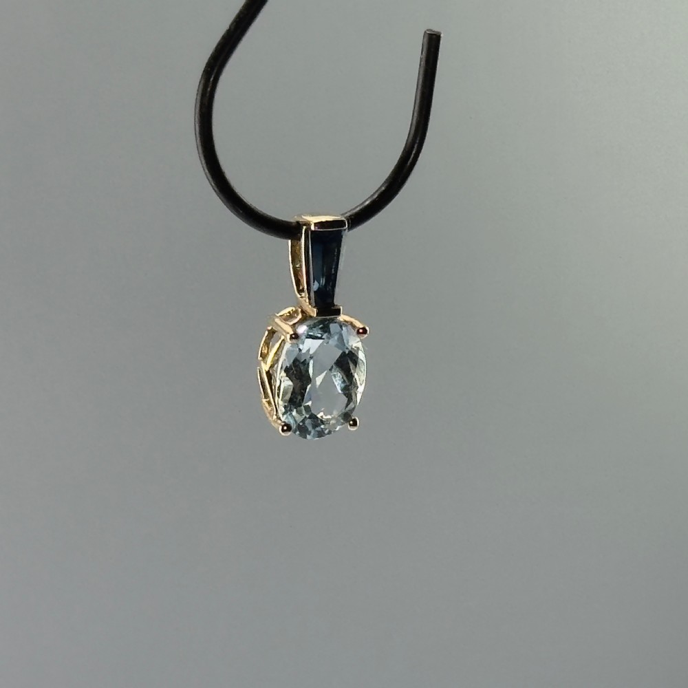 9ct Gold Unusual Aquamarine & Sapphire Pendant View XI