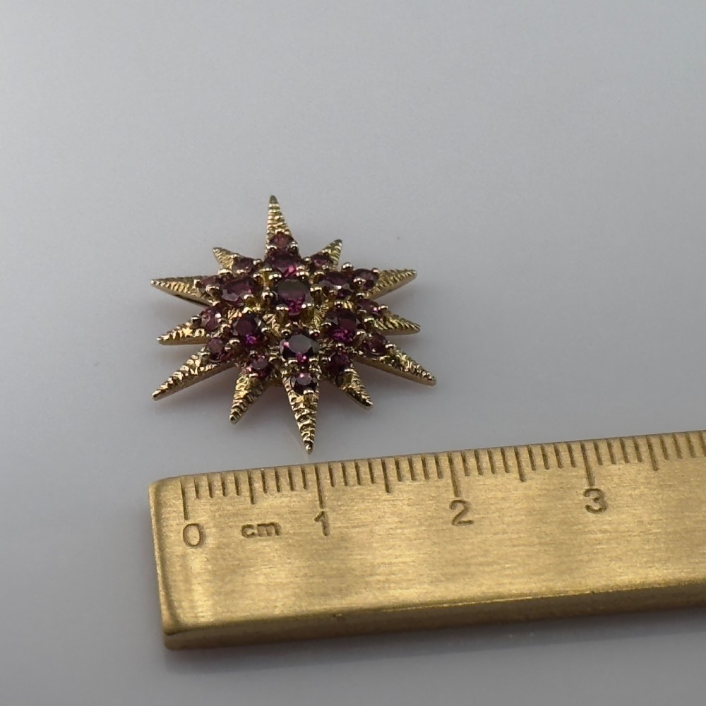 9ct Gold Almandine Garnet Starburst Cluster Pendant View VII