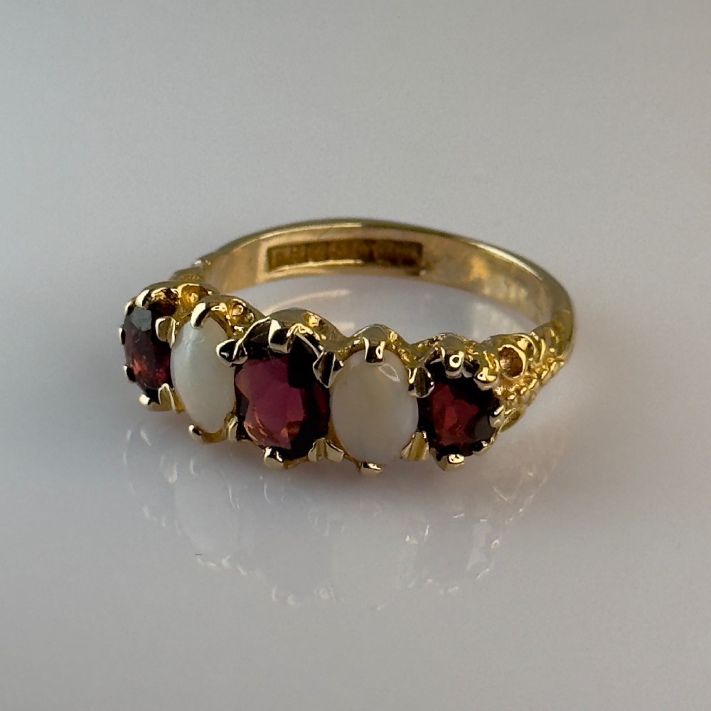 Antique 9ct Gold Opal & Garnet Five Stone Ring View V