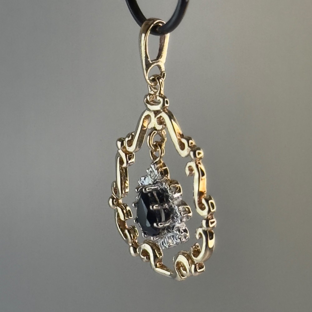 9ct Gold Pear Cut Sapphire & Diamond Drop Pendant View II