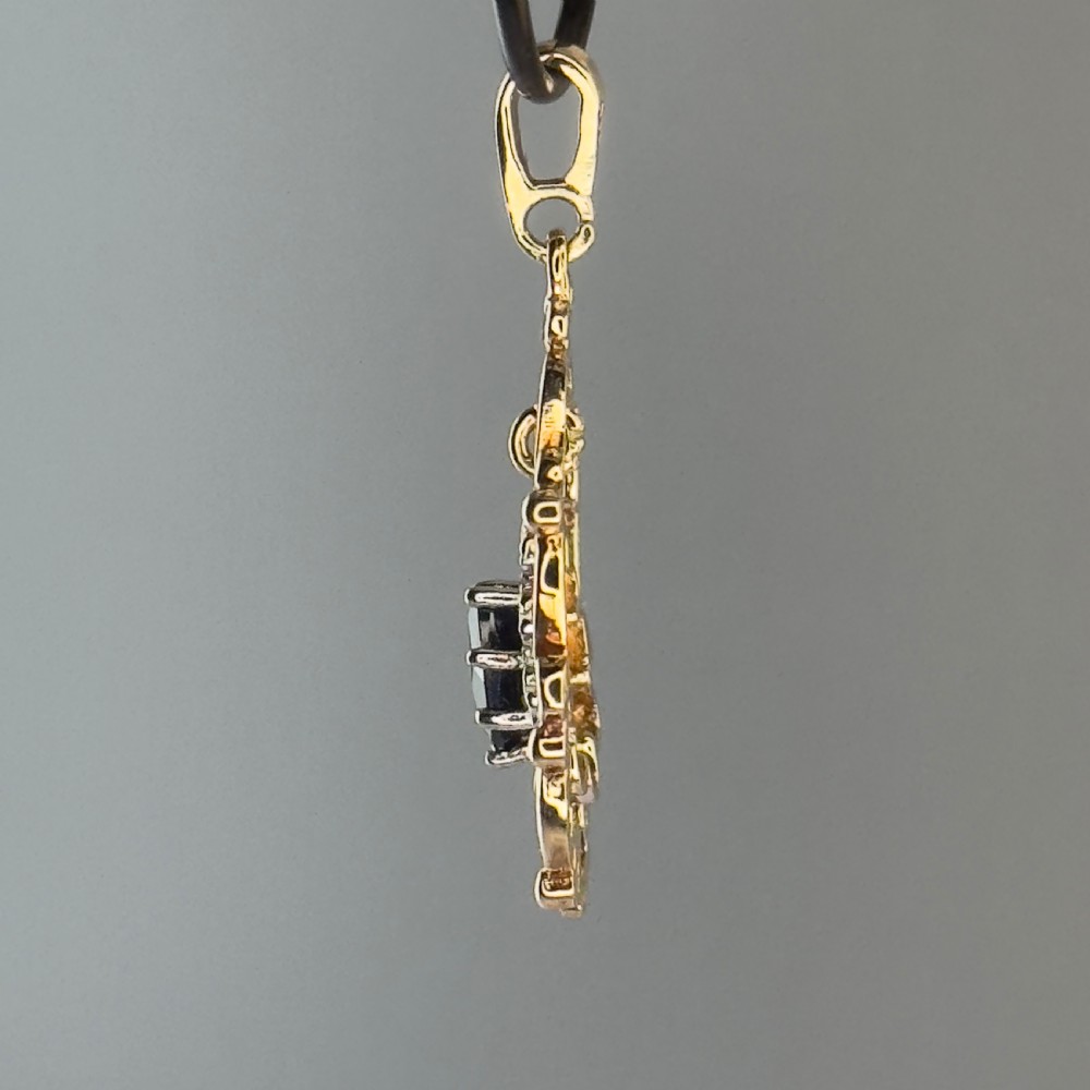 9ct Gold Pear Cut Sapphire & Diamond Drop Pendant View V