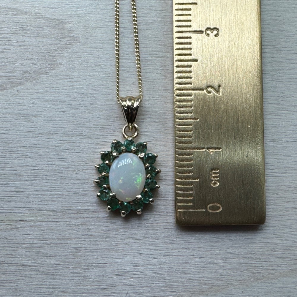 9ct Gold Opal & Emerald Cluster Pendant Necklace View IX