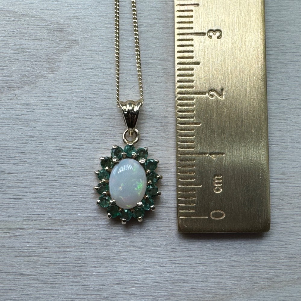 9ct Gold Opal & Emerald Cluster Pendant Necklace View X