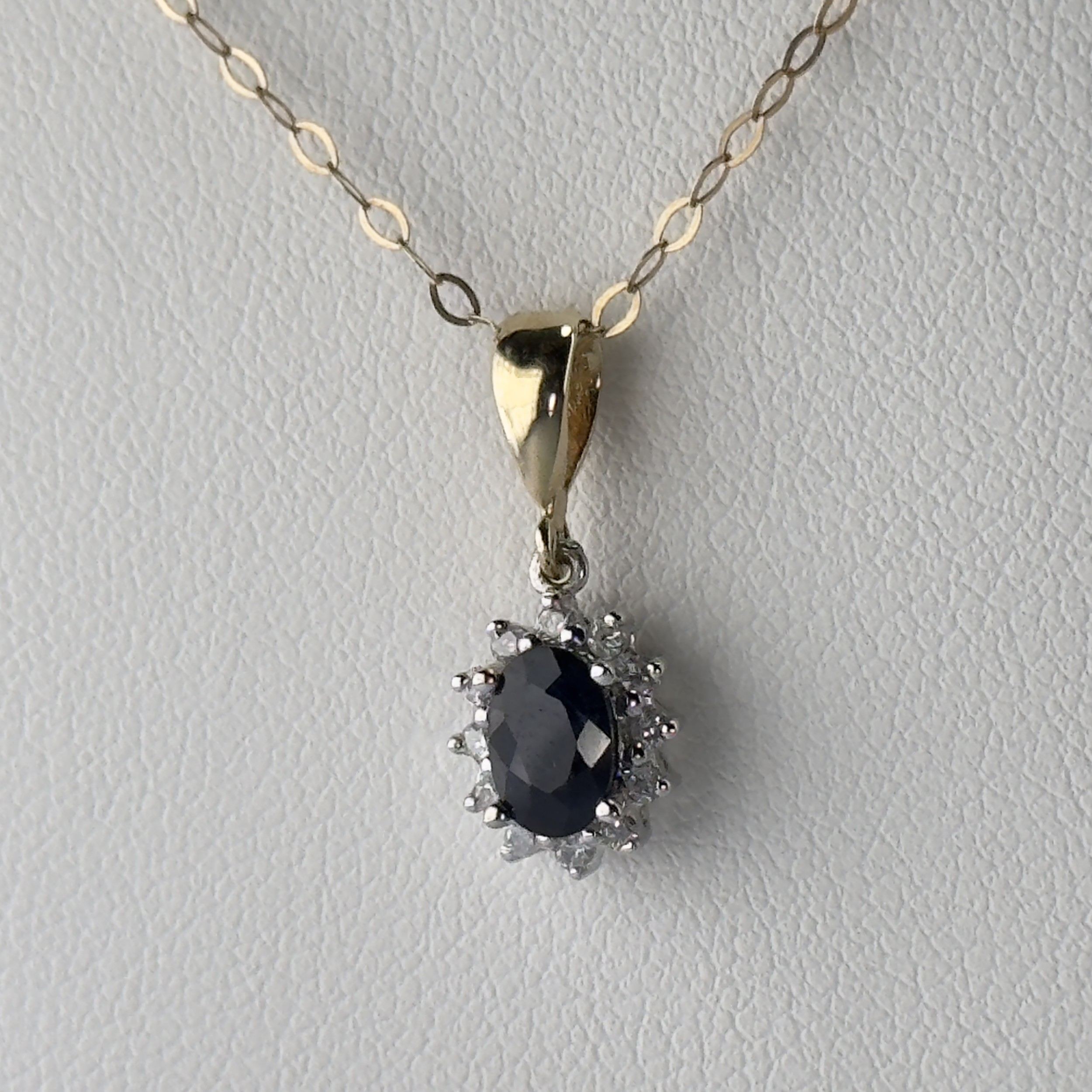 9ct Gold Sapphire & Diamond Cluster Pendant Necklace
