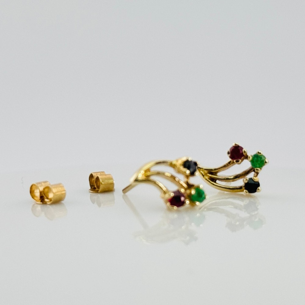 9ct Gold Sapphire, Emerald & Ruby Stud Earrings