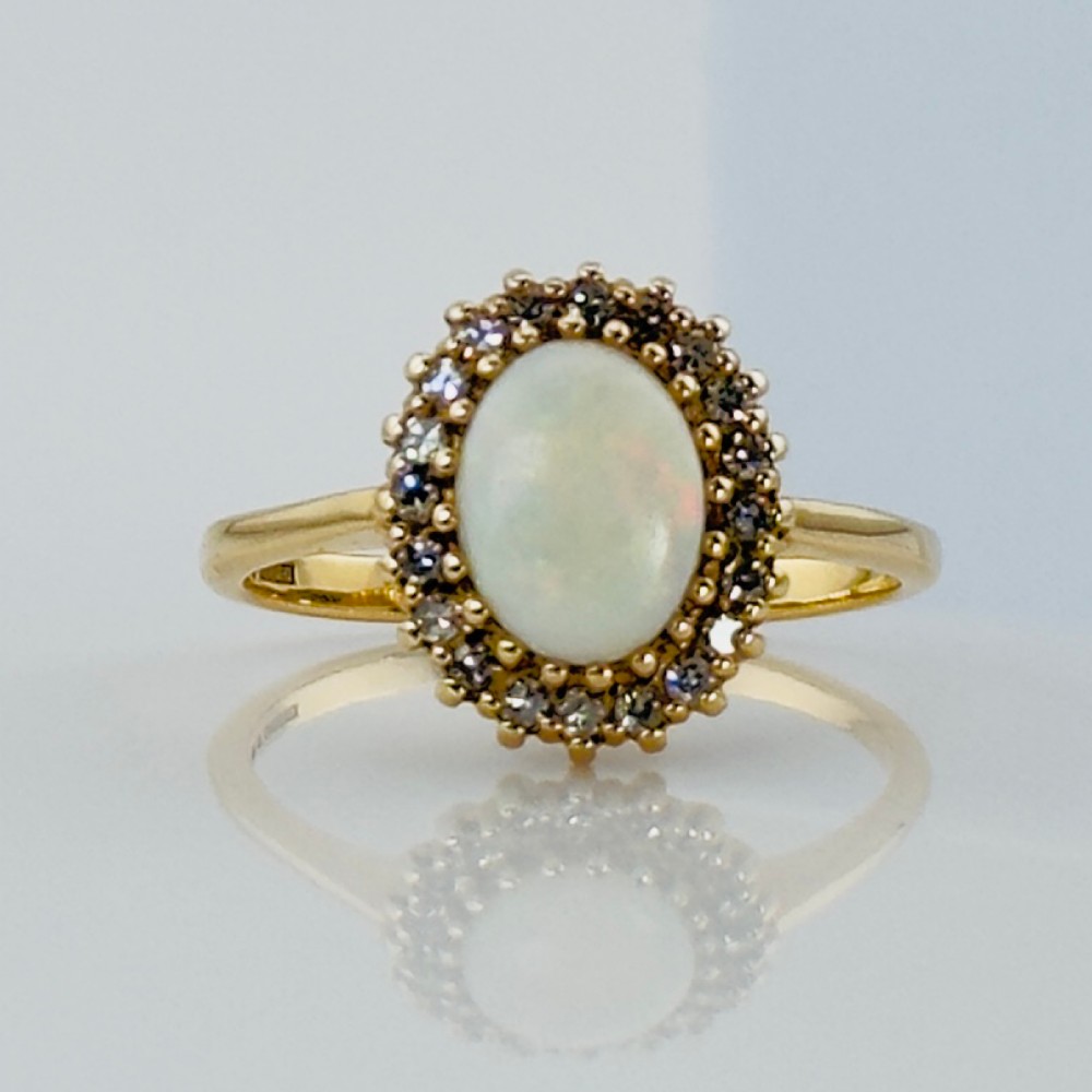9ct Gold Opal & Diamond Cluster Ring
