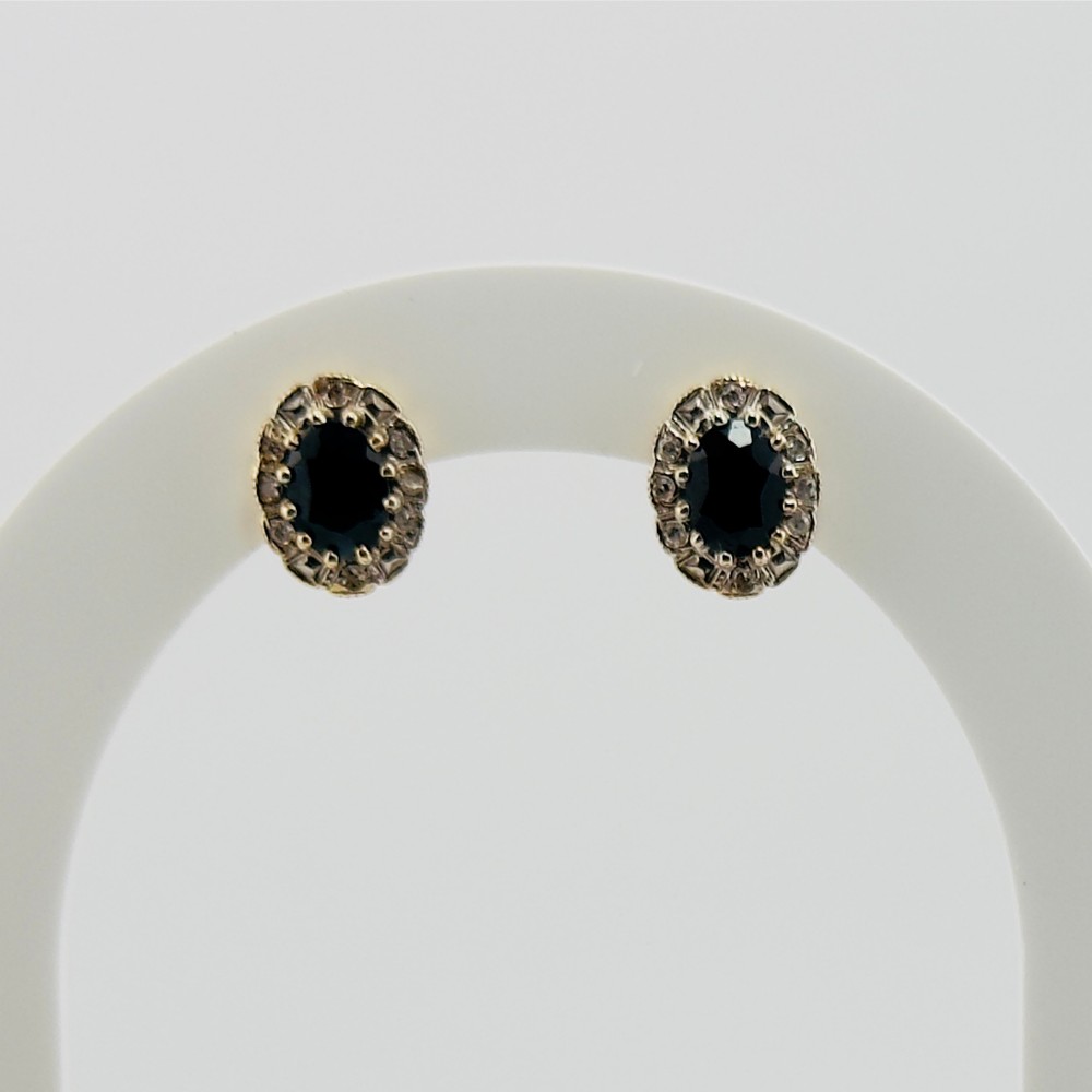 9ct Gold Sapphire & Diamond Cluster Stud Earrings