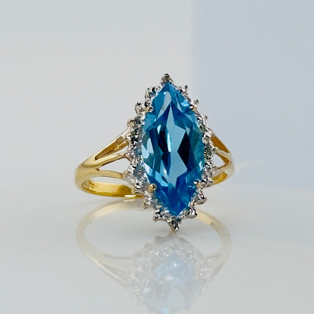 9ct Gold Diamond & Marquis Cut Blue Topaz