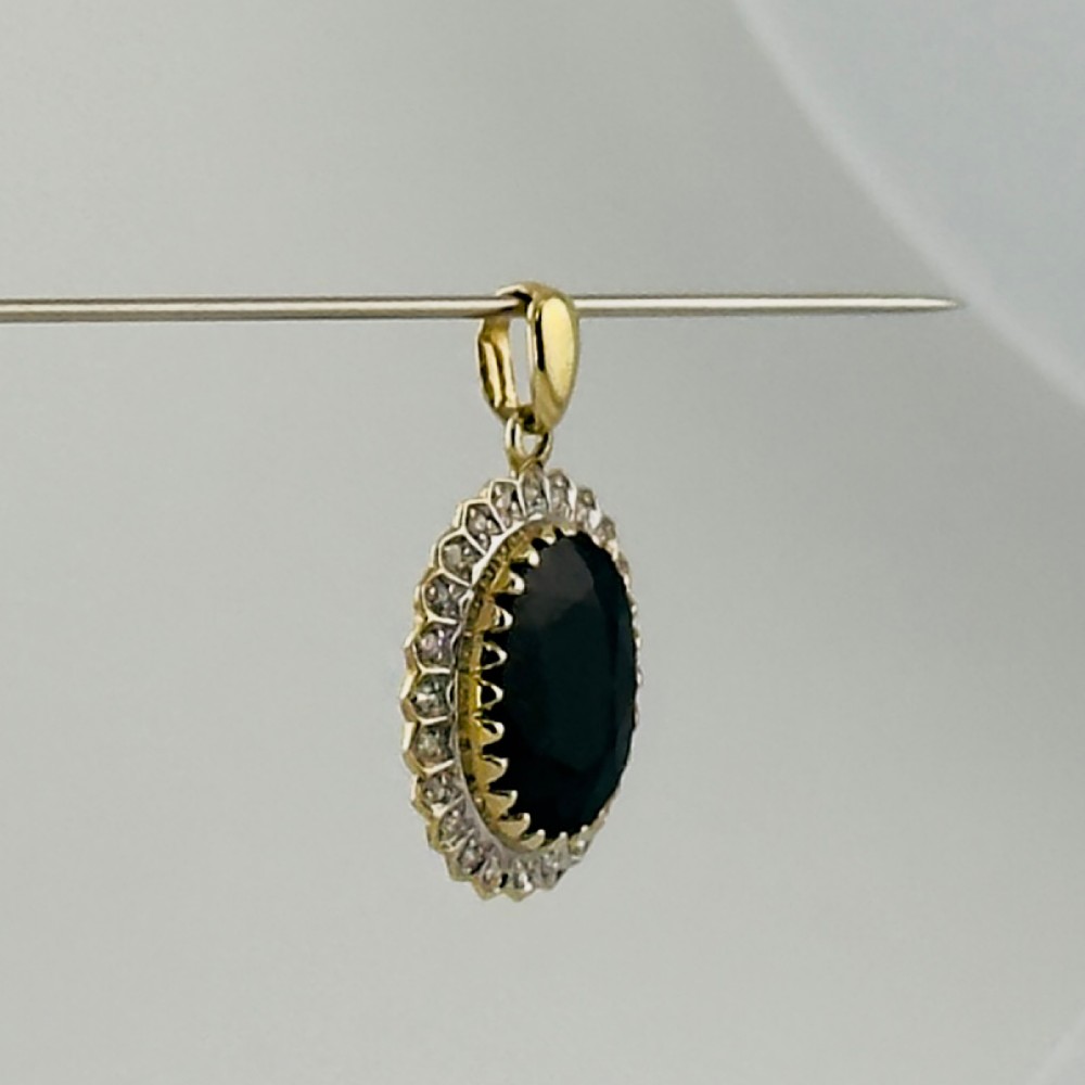 9ct Gold Large Sapphire & Diamond Cluster Pendant