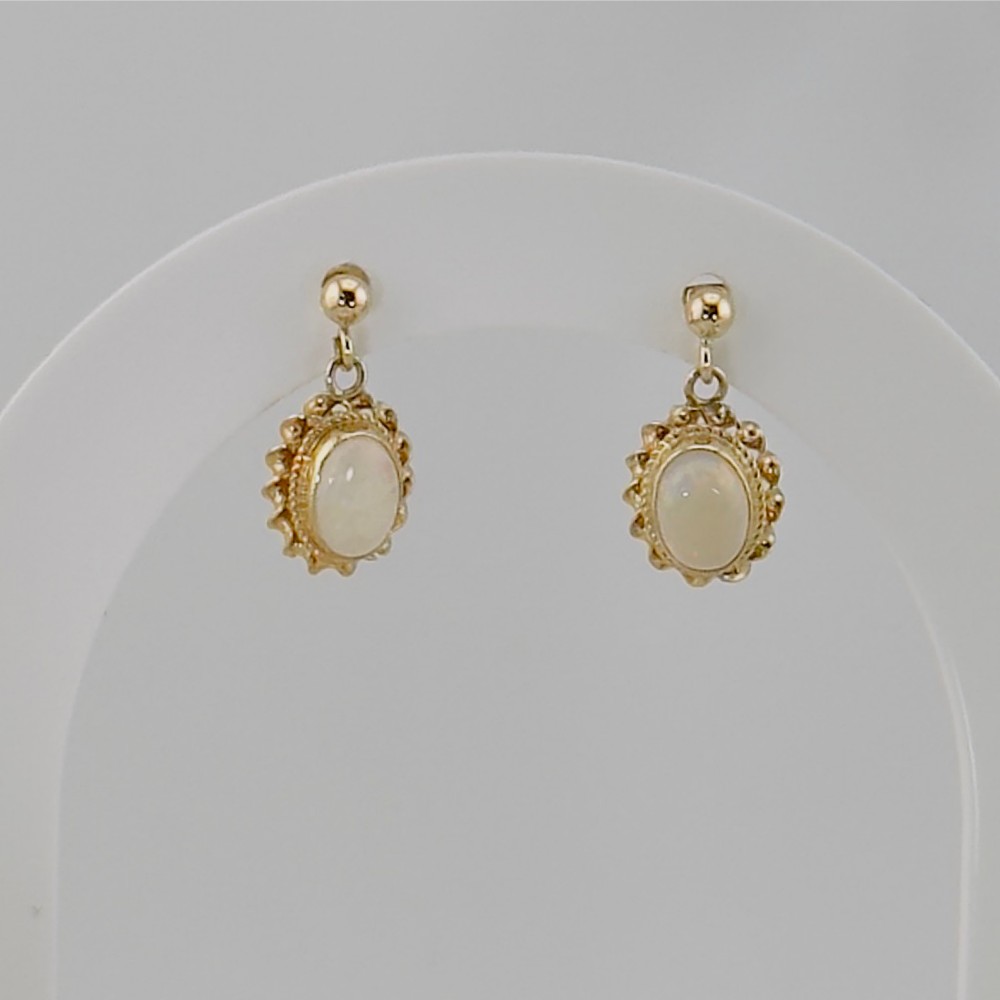 9ct Gold Oval Cut Opal Drop Stud Earrings