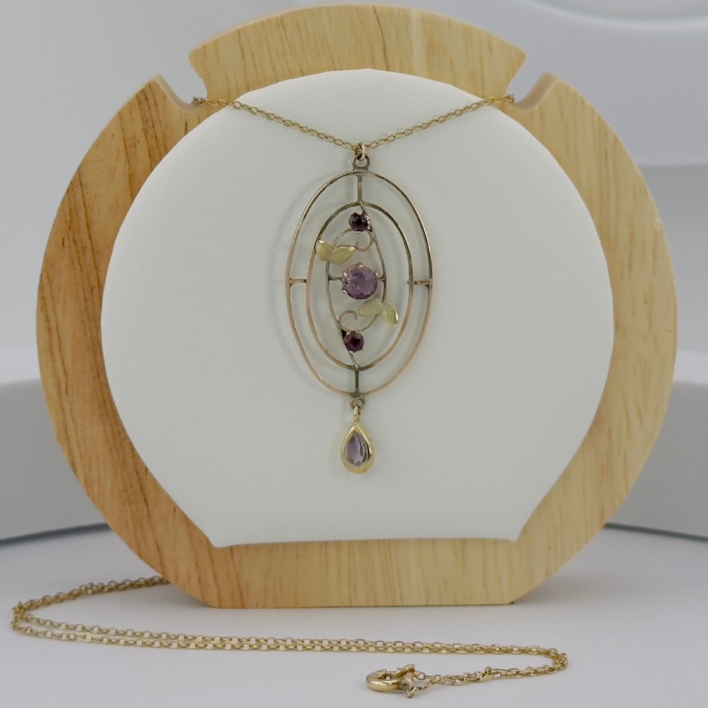 9ct Gold Art Nouveau Amethyst Lavaliere Pendant Necklace View II
