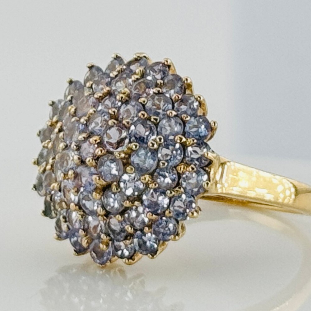 9ct Gold Large Tanzanite Cluster Ring