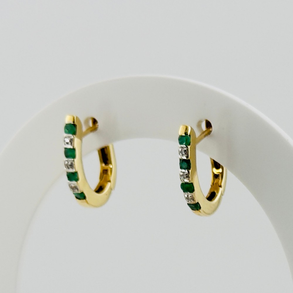 9ct Gold Emerald & Diamond Stud Hinge Close Back Earrings