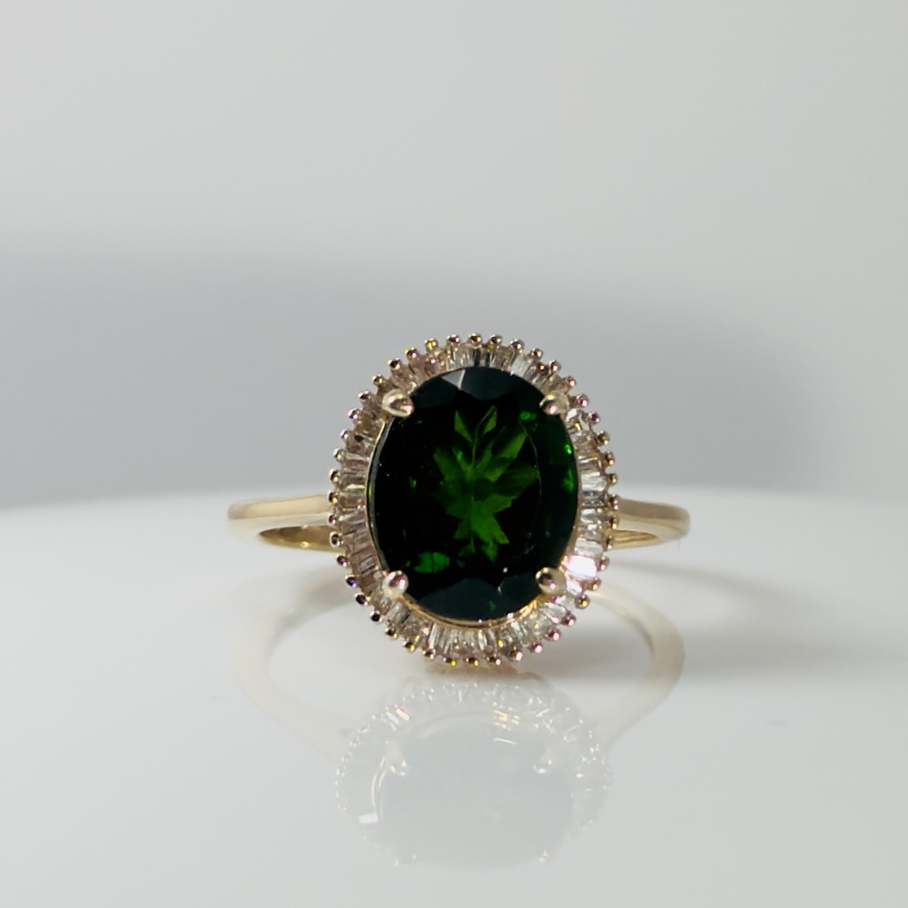 9ct Gold Russian Diopside and Diamond Cluster Ring