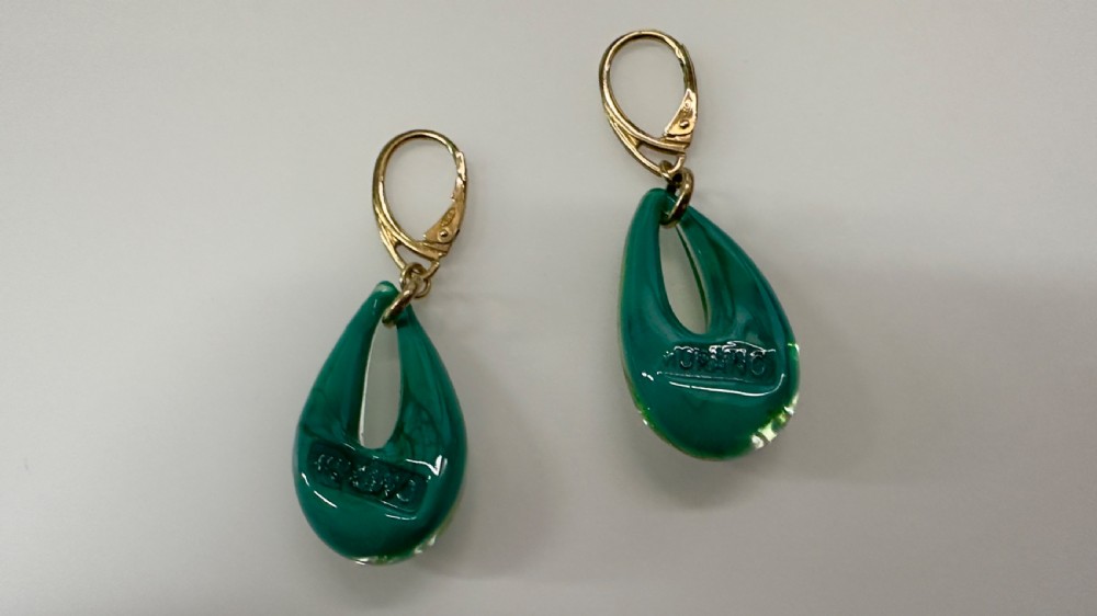 18ct Gold on Silver Morano Glass Drop Dangling Earrings View V